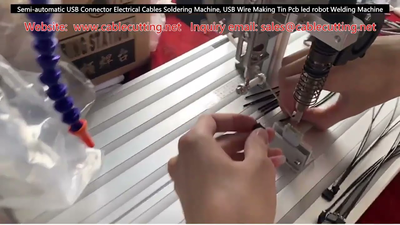 Semi automatic USB Connector Electrical Cables Soldering Machine, USB Wire Making Tin Pcb led robot